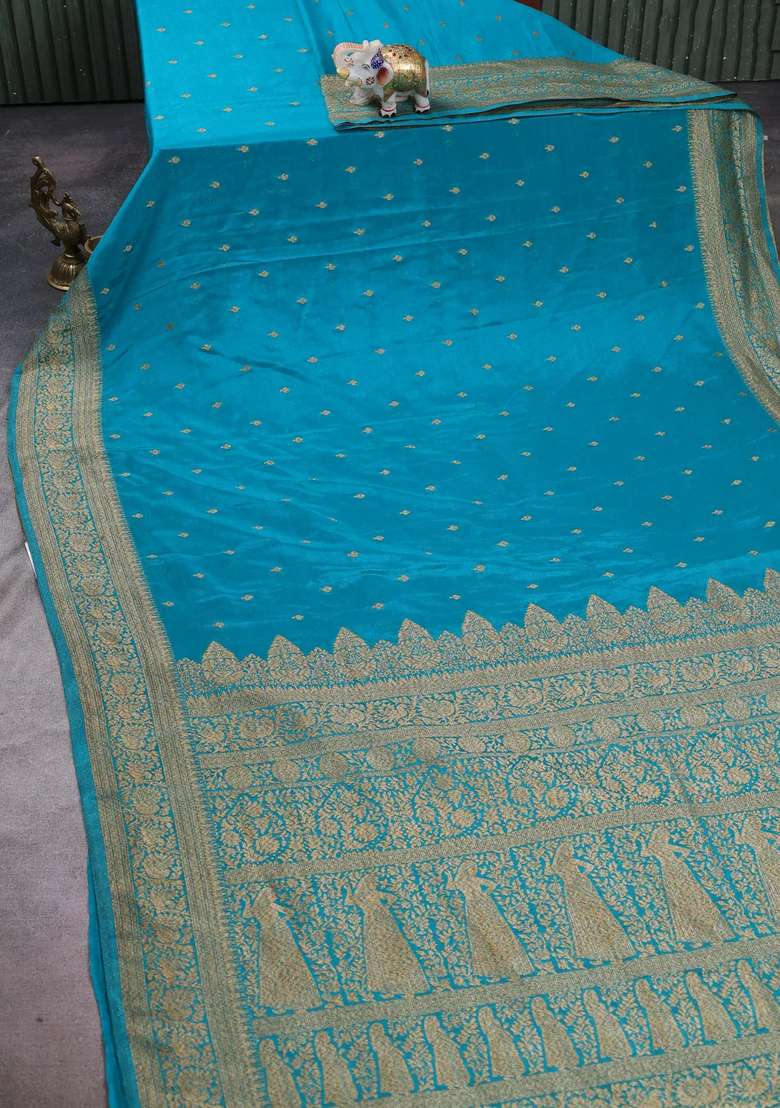 Banarasi Semi Crepe Saree Teal Blue With Woven Buttas And Woven Border With Buttas And Brocade Design For Women - Indya