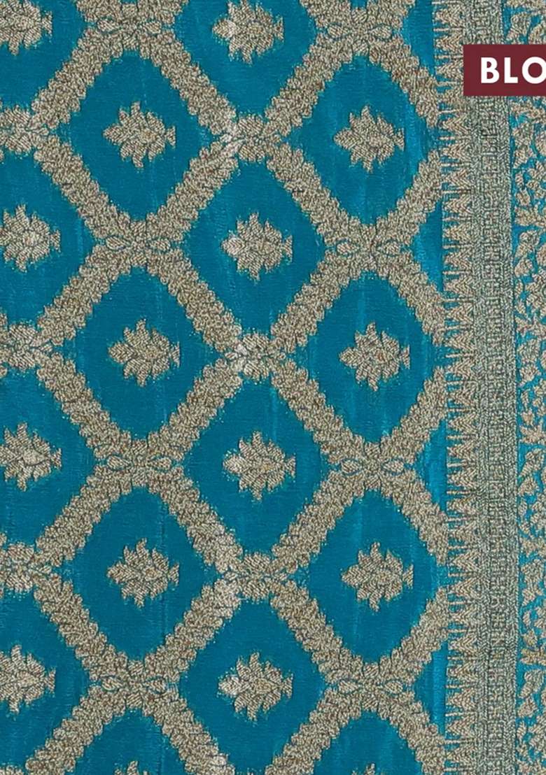 Banarasi Semi Crepe Saree Teal Blue With Woven Buttas And Woven Border With Buttas And Brocade Design For Women - Indya