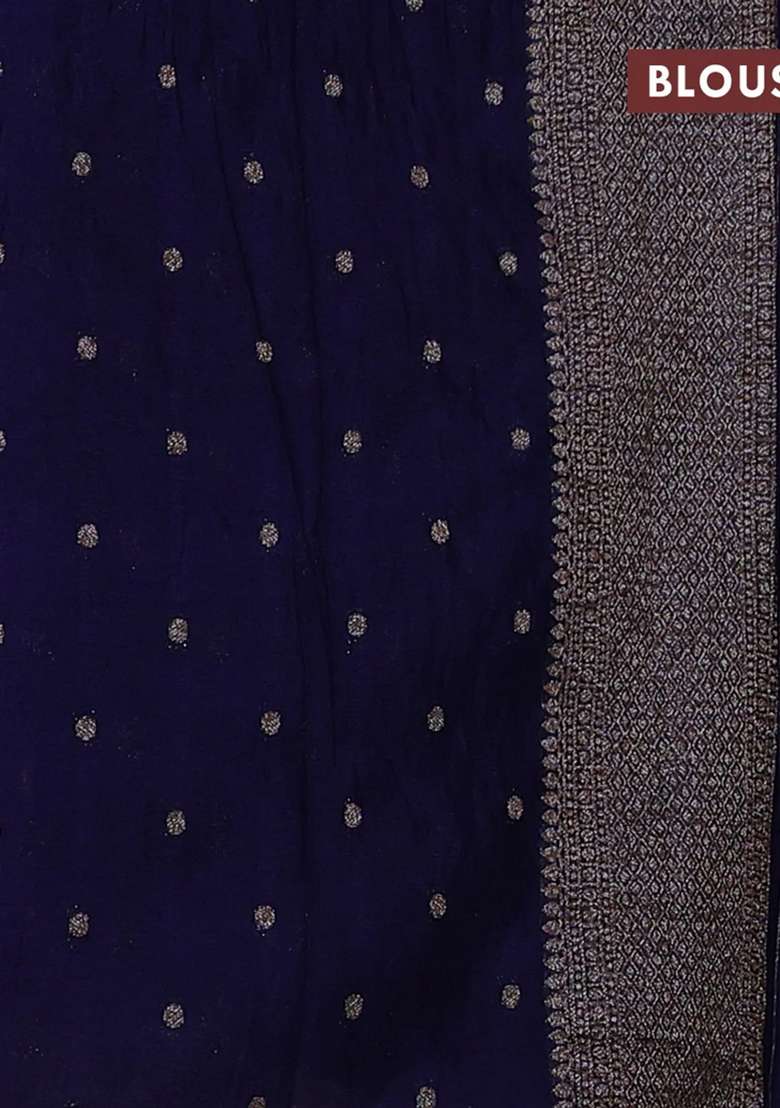 Banarasi Semi Crepe Saree Blue With Woven Buttas And Woven Border With Buttas And Brocade Design For Women - Indya