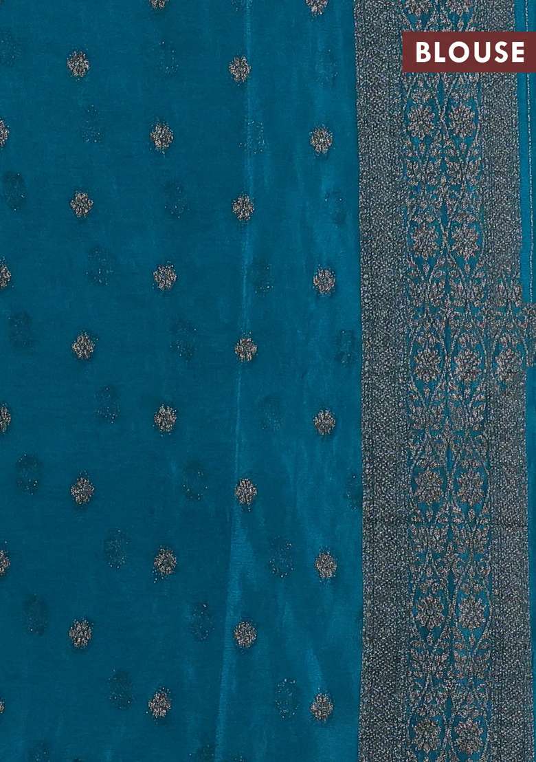 Banarasi Semi Crepe Saree Teal Blue With Allover Thread Zari Weaves And Woven Border With Traditional Woven Design For Women - Indya