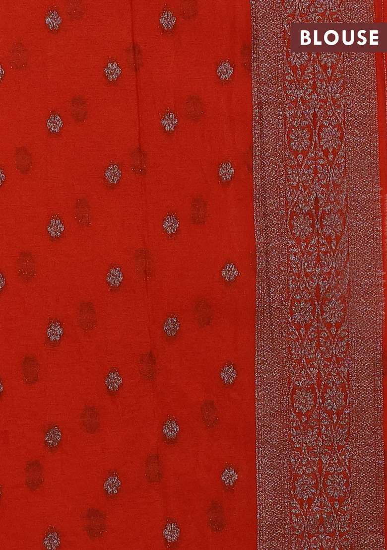 Banarasi Semi Crepe Saree Orange With Allover Thread Zari Weaves And Woven Border With Traditional Woven Design For Women - Indya