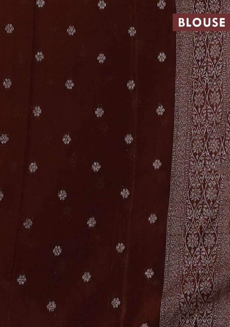Banarasi Semi Crepe Saree Brown With Allover Thread Zari Weaves And Woven Border With Traditional Woven Design For Women - Indya