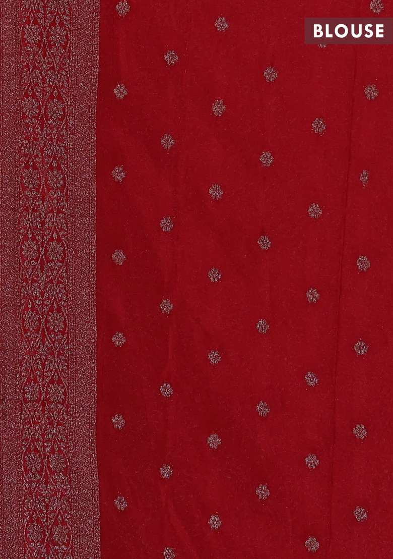 Banarasi Semi Crepe Saree Red With Allover Thread Zari Weaves And Woven Border With Traditional Woven Design For Women - Indya