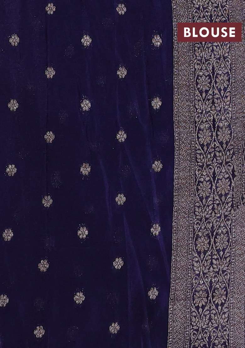 Banarasi Semi Crepe Saree Navy Blue With Allover Thread Zari Weaves And Woven Border With Traditional Woven Design For Women - Indya