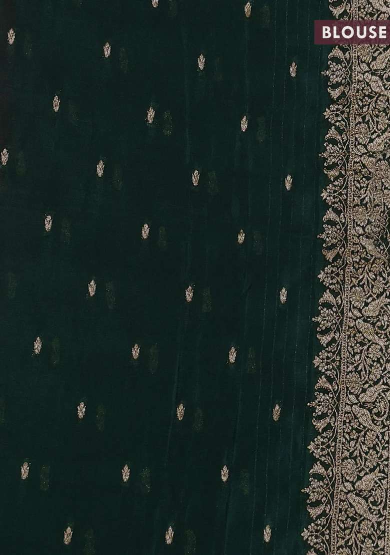 Banarasi Semi Crepe Saree Pink And Dark Green With Woven Buttas And Woven Border With Buttas And Brocade Design For Women - Indya