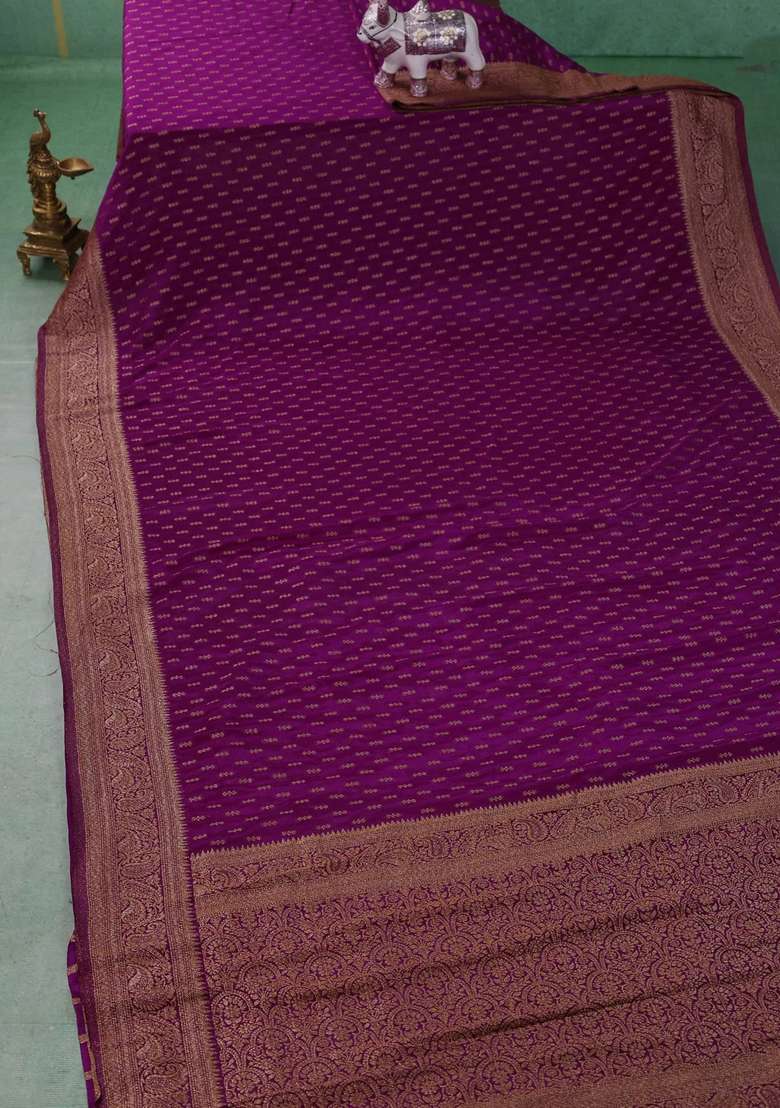 Banarasi Semi Crepe Saree Purple With Allover Woven Buttas And Woven Border With Buttas And Brocade Design For Women - Indya