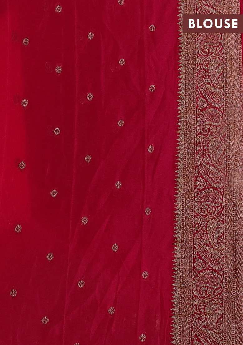 Banarasi Semi Crepe Saree Pink With Allover Woven Buttas And Woven Border With Buttas And Brocade Design For Women - Indya