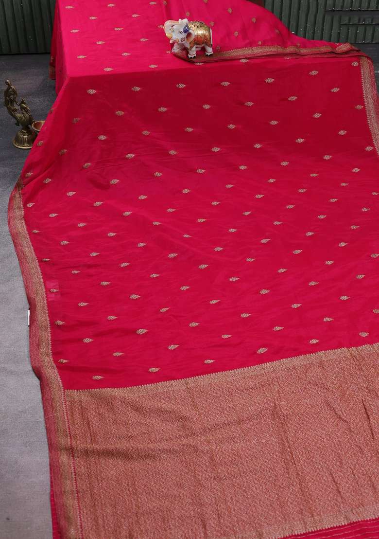 Banarasi Semi Crepe Saree Pink With Woven Buttas And Woven Border With Buttas And Brocade Design For Women - Indya