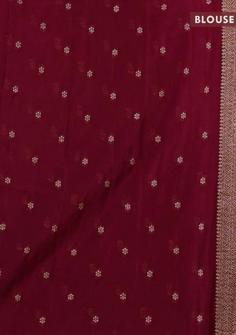 Banarasi Semi Crepe Saree Wine Shade With Woven Buttas And Woven Border With Buttas And Brocade Design For Women - Indya