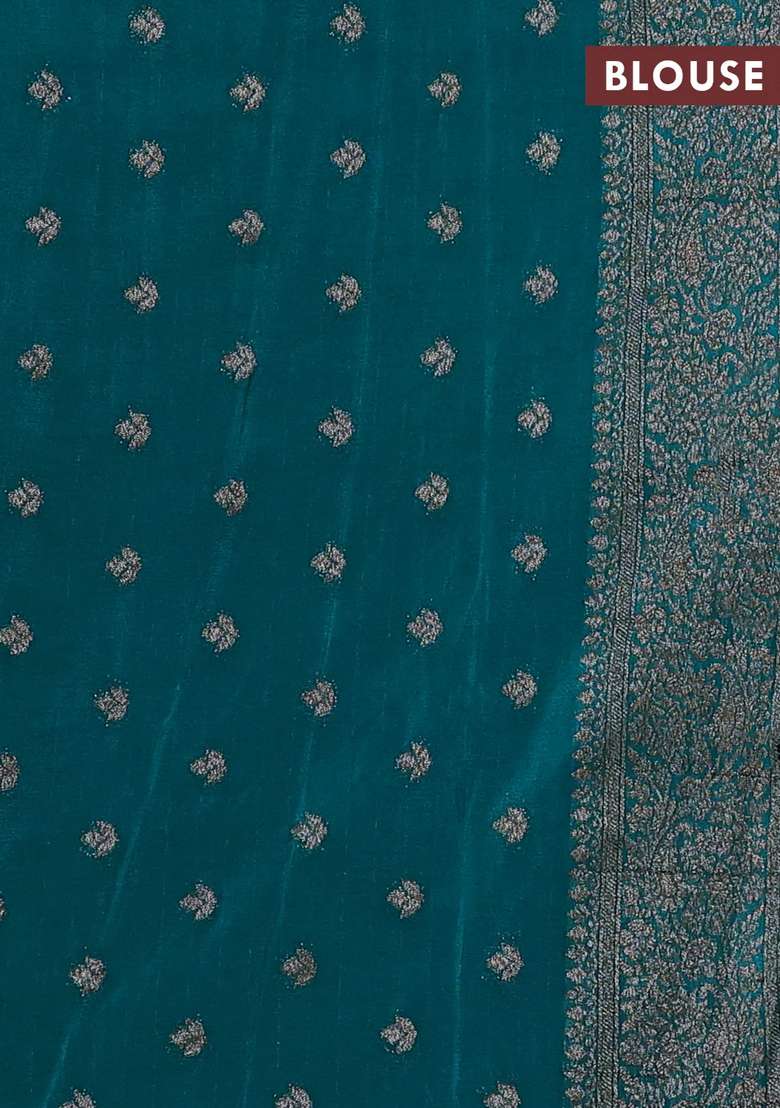 Banarasi Semi Crepe Saree Teal Green With Woven Buttas And Woven Border With Buttas And Brocade Design For Women - Indya