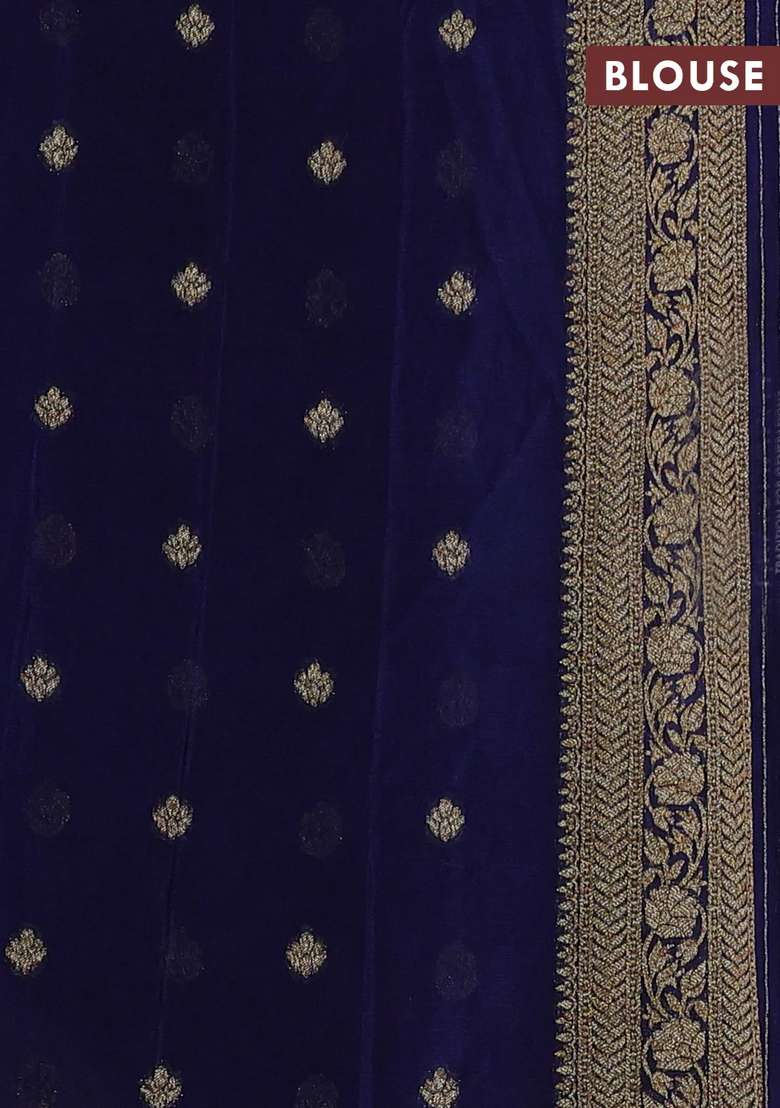Banarasi Semi Crepe Saree Blue With Allover Woven Buttas And Woven Border With Buttas And Brocade Design For Women - Indya