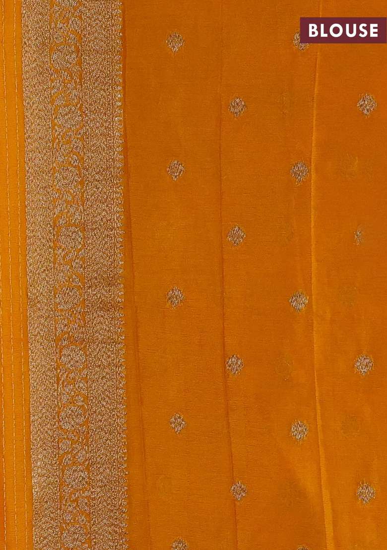 Banarasi Semi Crepe Saree Mango Yellow With Allover Woven Buttas And Woven Border With Buttas And Brocade Design For Women - Indya