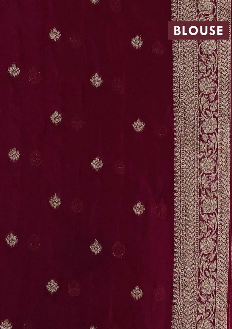 Banarasi Semi Crepe Saree Wine Shade With Allover Woven Buttas And Woven Border With Buttas And Brocade Design For Women - Indya