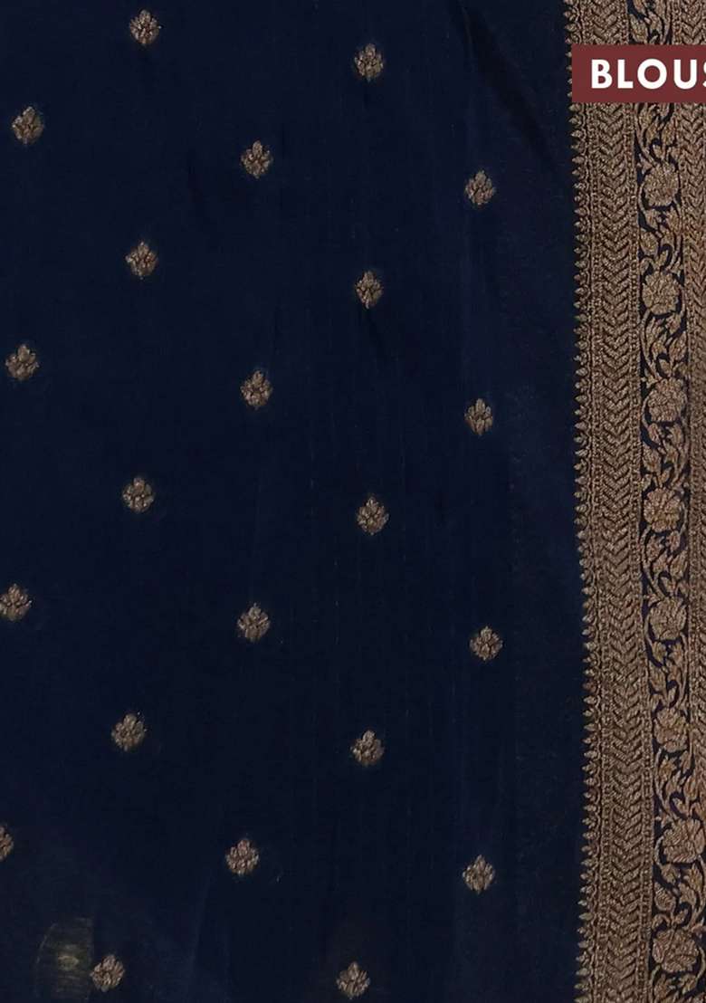 Banarasi Semi Crepe Saree Peacock Blue With Allover Woven Buttas And Woven Border With Buttas And Brocade Design For Women - Indya