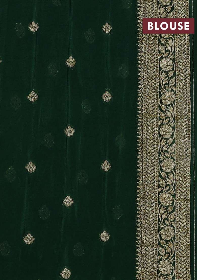 Banarasi Semi Crepe Saree Green With Allover Woven Buttas And Woven Border With Buttas And Brocade Design For Women - Indya