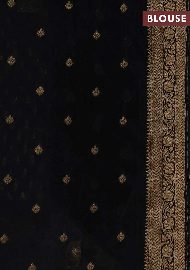Banarasi Semi Crepe Saree Black With Allover Woven Buttas And Woven Border With Buttas And Brocade Design For Women - Indya