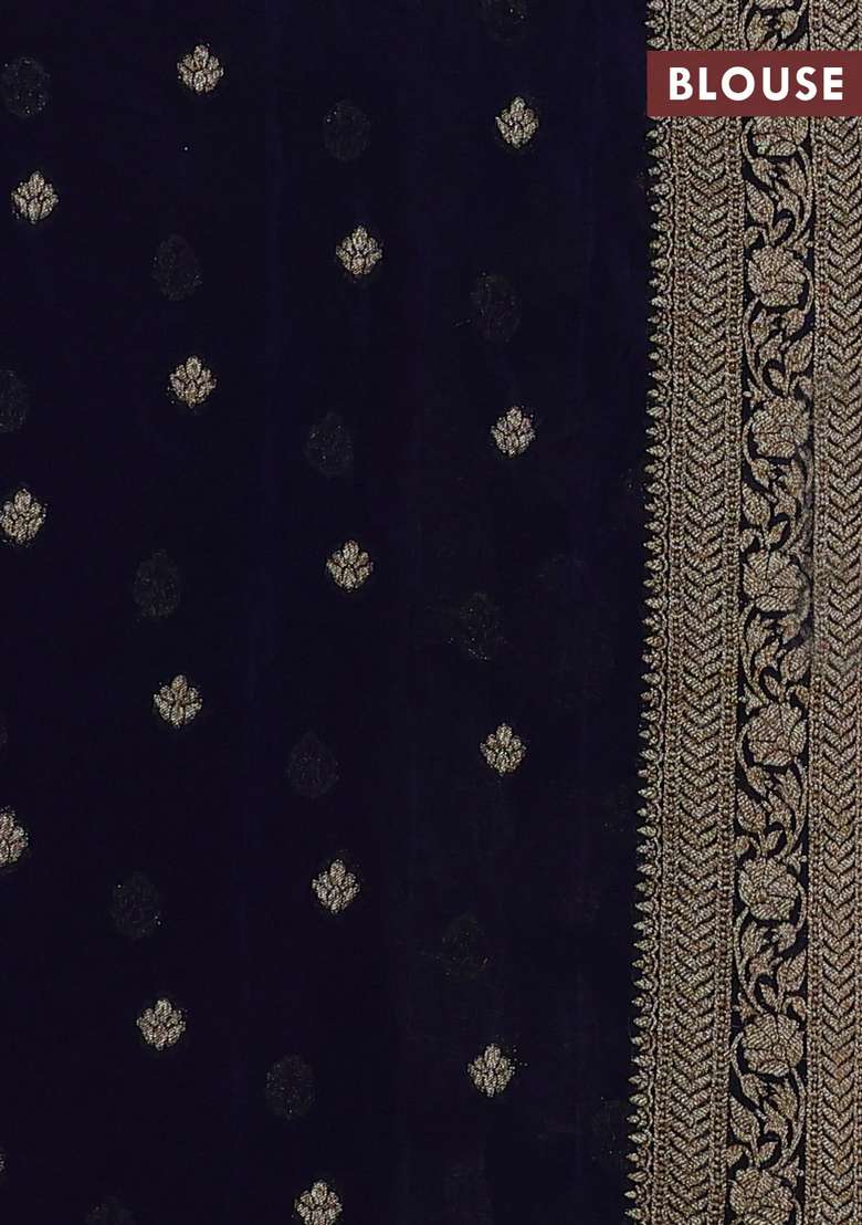 Banarasi Semi Crepe Saree Pink And Navy Blue With Allover Woven Buttas And Woven Border With Buttas And Brocade Design For Women - Indya