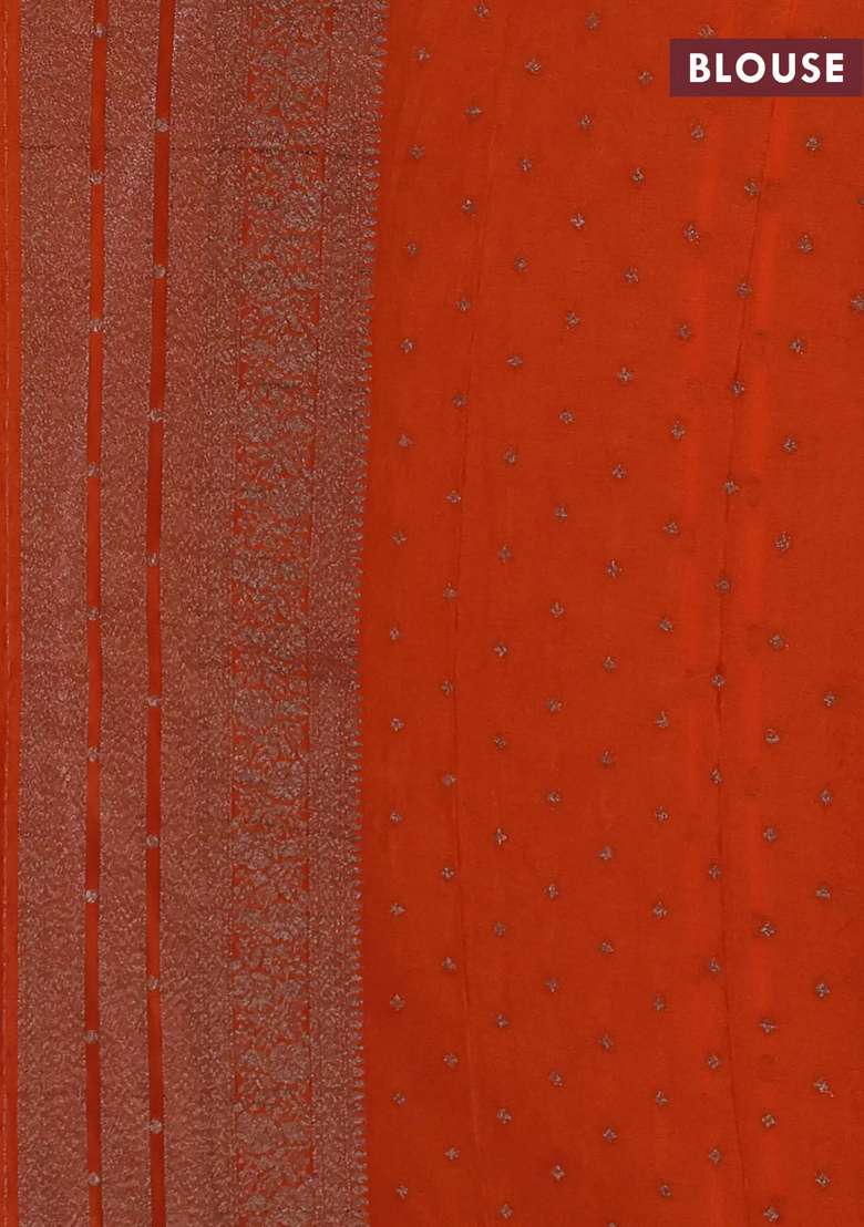 Banarasi Semi Crepe Saree Deep Wine And Orange With Allover Thread Zari Weaves And Woven Border With Traditional Woven Design For Women - Indya