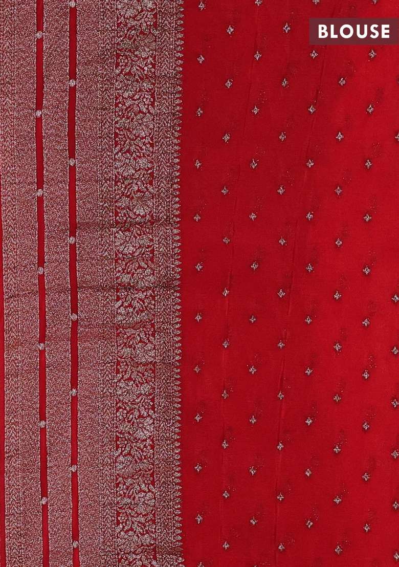 Banarasi Semi Crepe Saree Green And Red With Allover Thread Zari Weaves And Woven Border With Traditional Woven Design For Women - Indya