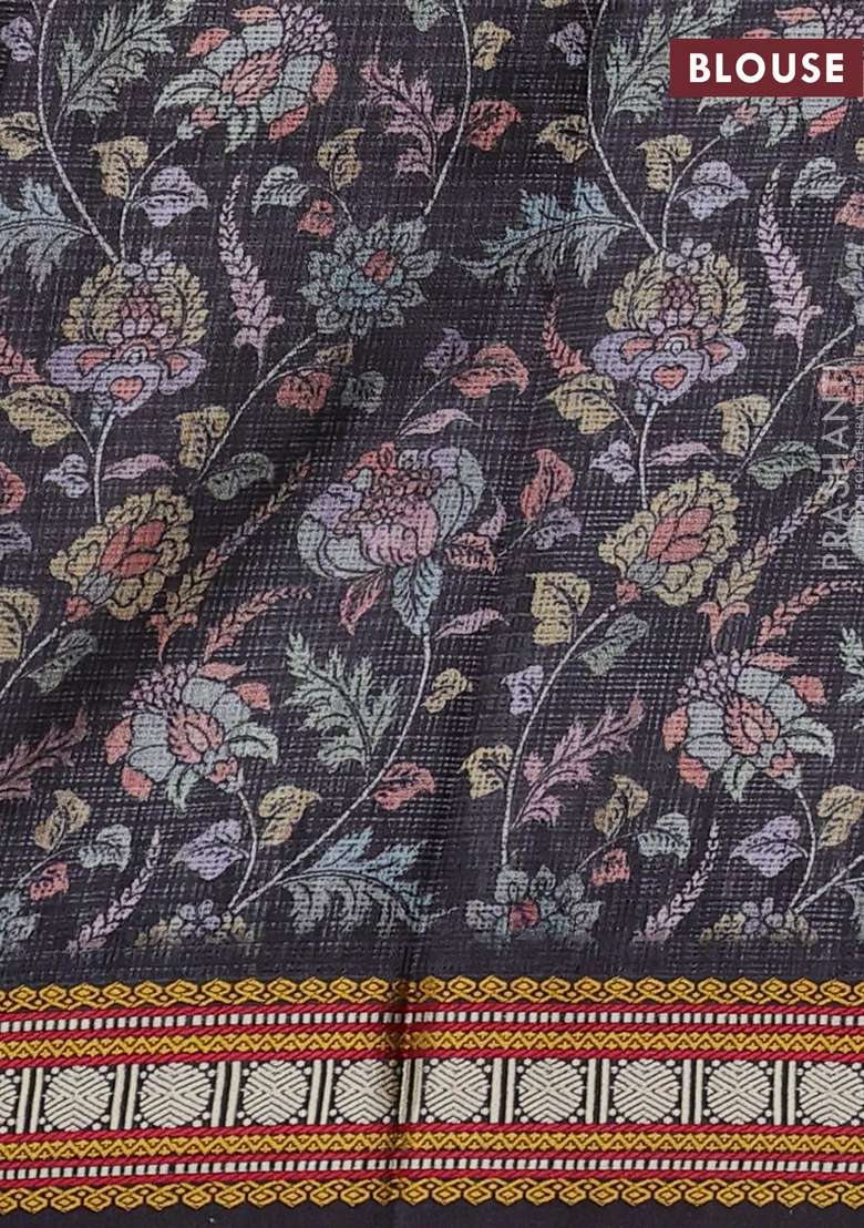 Art Kota Art Silk Saree Grey And Black With Plain Body And Temple Design Rudhrasha Zari Woven Border With Printed Design For Women - Indya