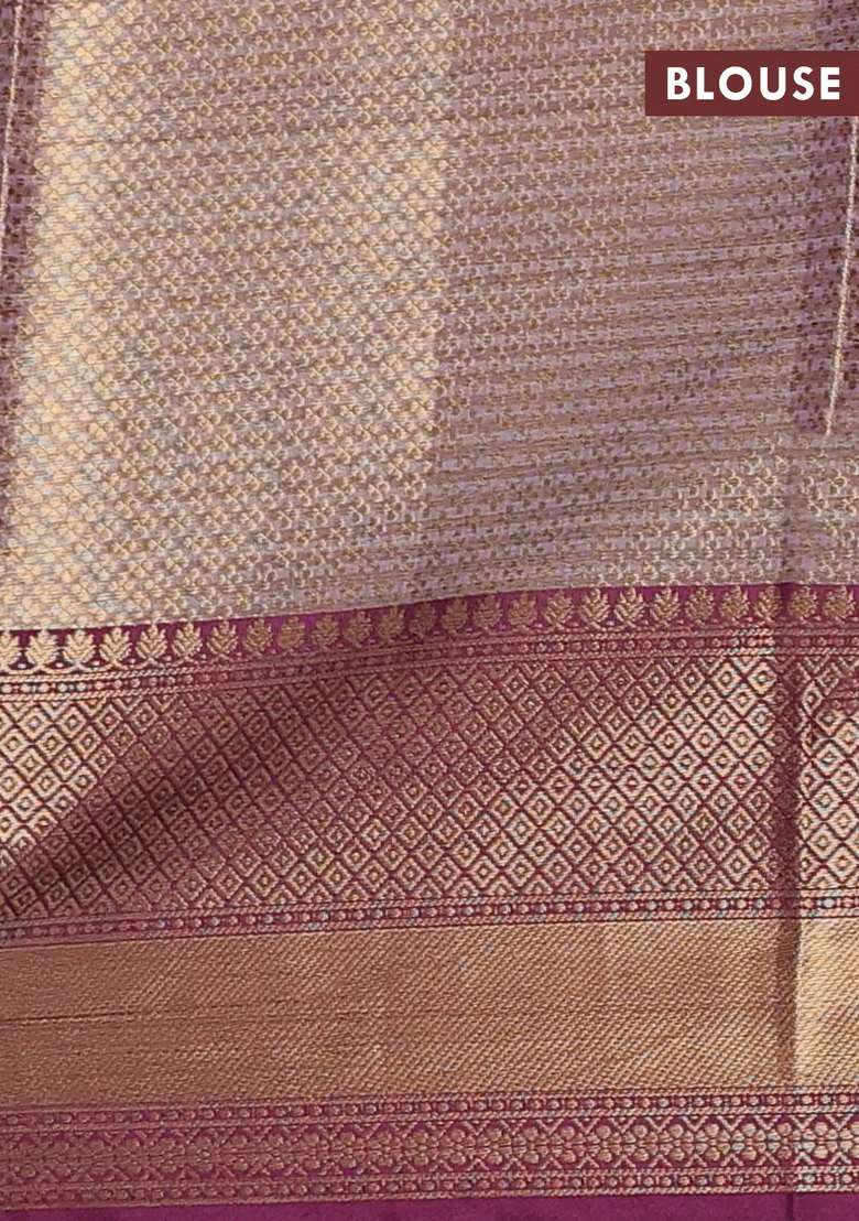 Banarasi Semi Dupion Art Silk Saree Grey And Wine Shade With Thread Zari Woven Buttas And Woven Border With Buttas And Brocade Design For Women - Indya