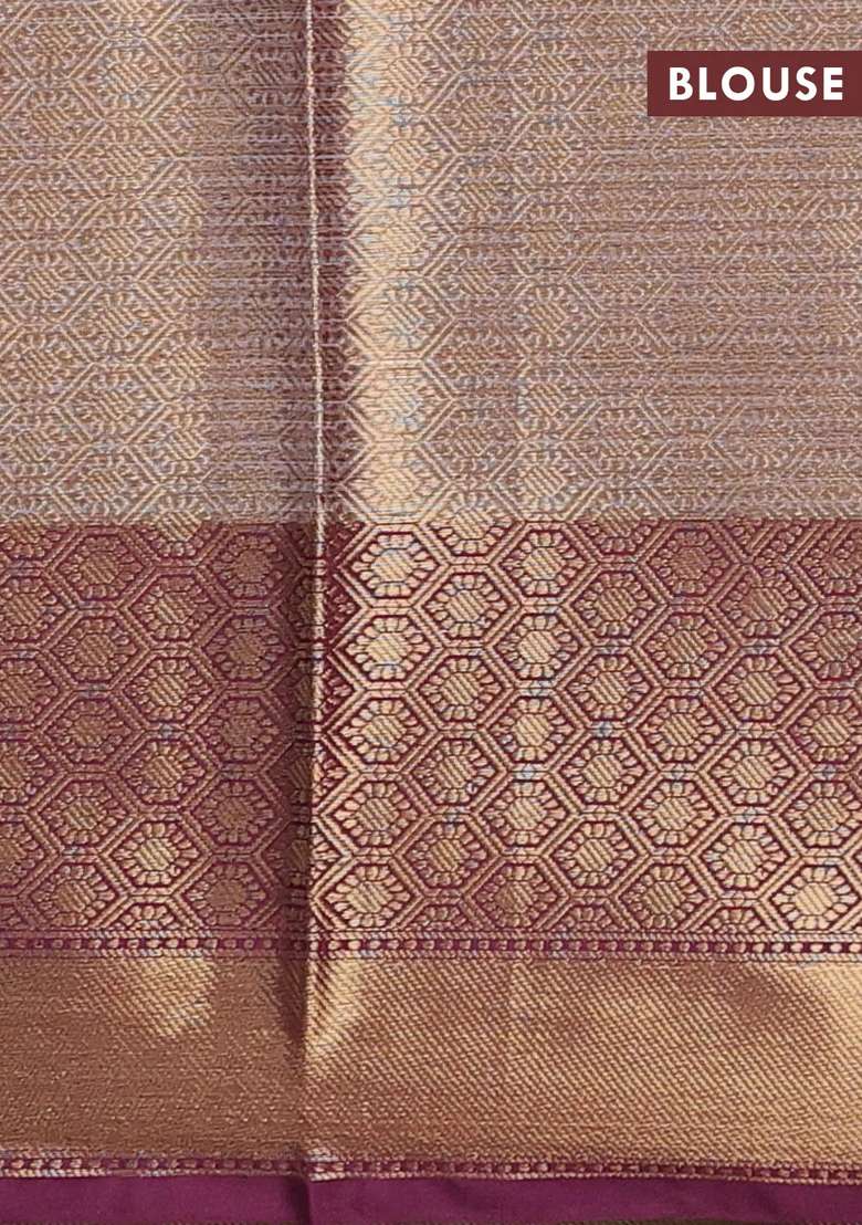 Banarasi Semi Dupion Art Silk Saree Grey And Wine Shade With Thread Zari Woven Buttas And Long Woven Border With Buttas And Brocade Design For Women - Indya