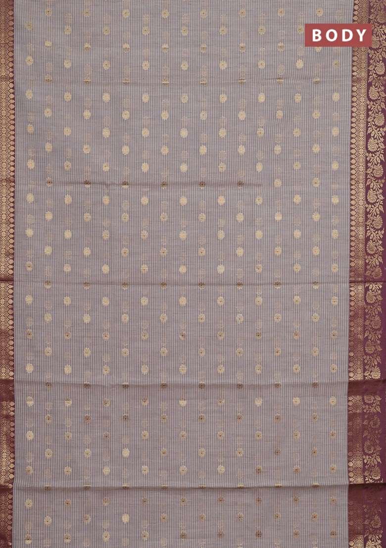 Banarasi Semi Dupion Art Silk Saree Grey And Wine Shade With Thread Zari Woven Buttas And Woven Border With Buttas And Brocade Design For Women - Indya