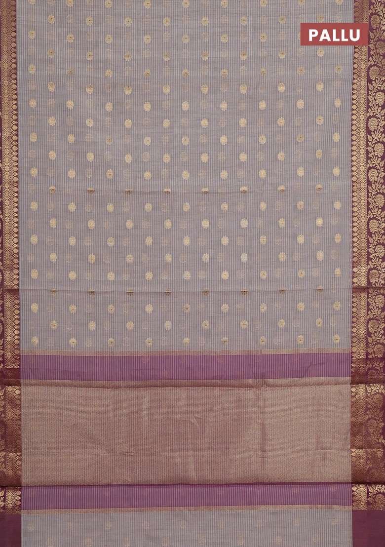 Banarasi Semi Dupion Art Silk Saree Grey And Wine Shade With Thread Zari Woven Buttas And Woven Border With Buttas And Brocade Design For Women - Indya
