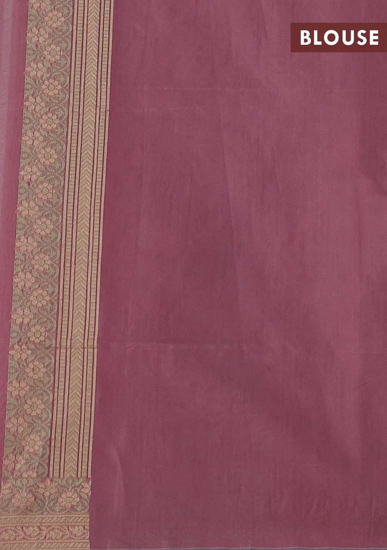 Banarasi Cotton Saree Pastel Pink With Allover Thread Weaves And Woven Border With Traditional Woven Design For Women - Indya