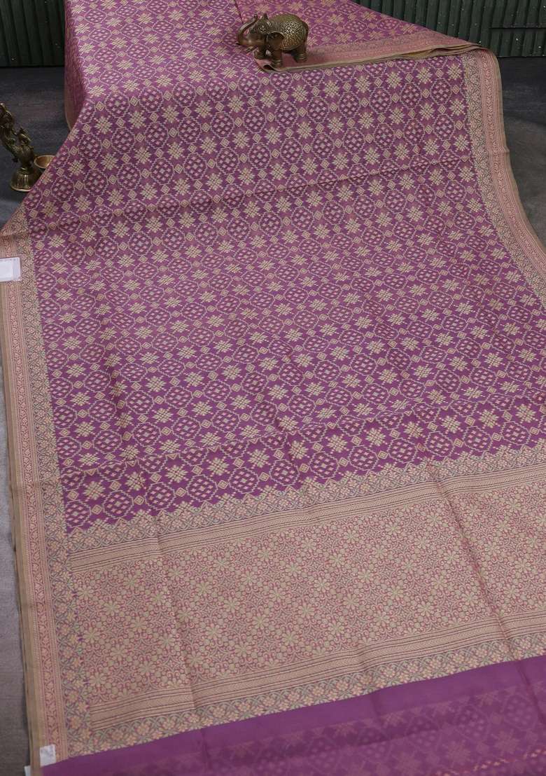 Banarasi Cotton Saree Purple Shade With Allover Thread Weaves And Woven Border With Traditional Woven Design For Women - Indya