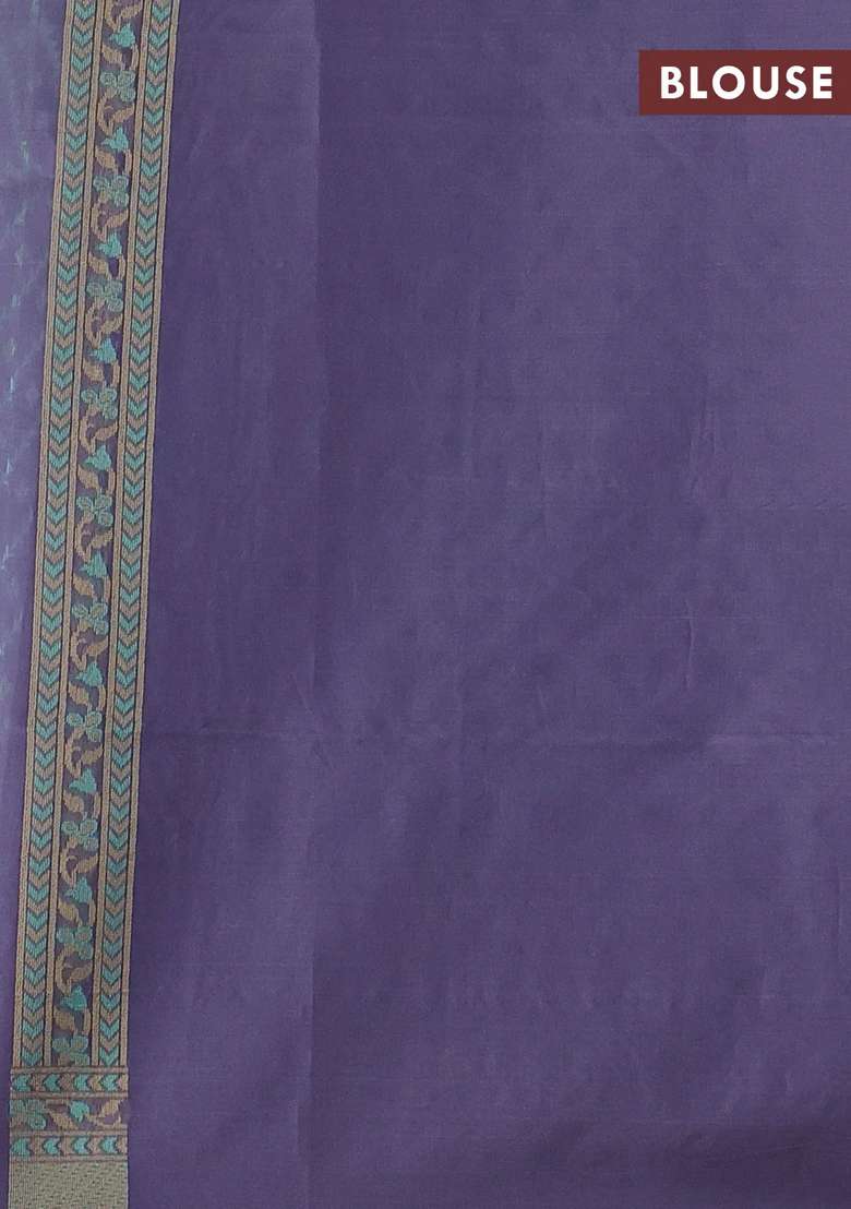 Banarasi Cotton Saree Pastel Lavender With Allover Thread Weaves And Woven Border With Traditional Woven Design For Women - Indya