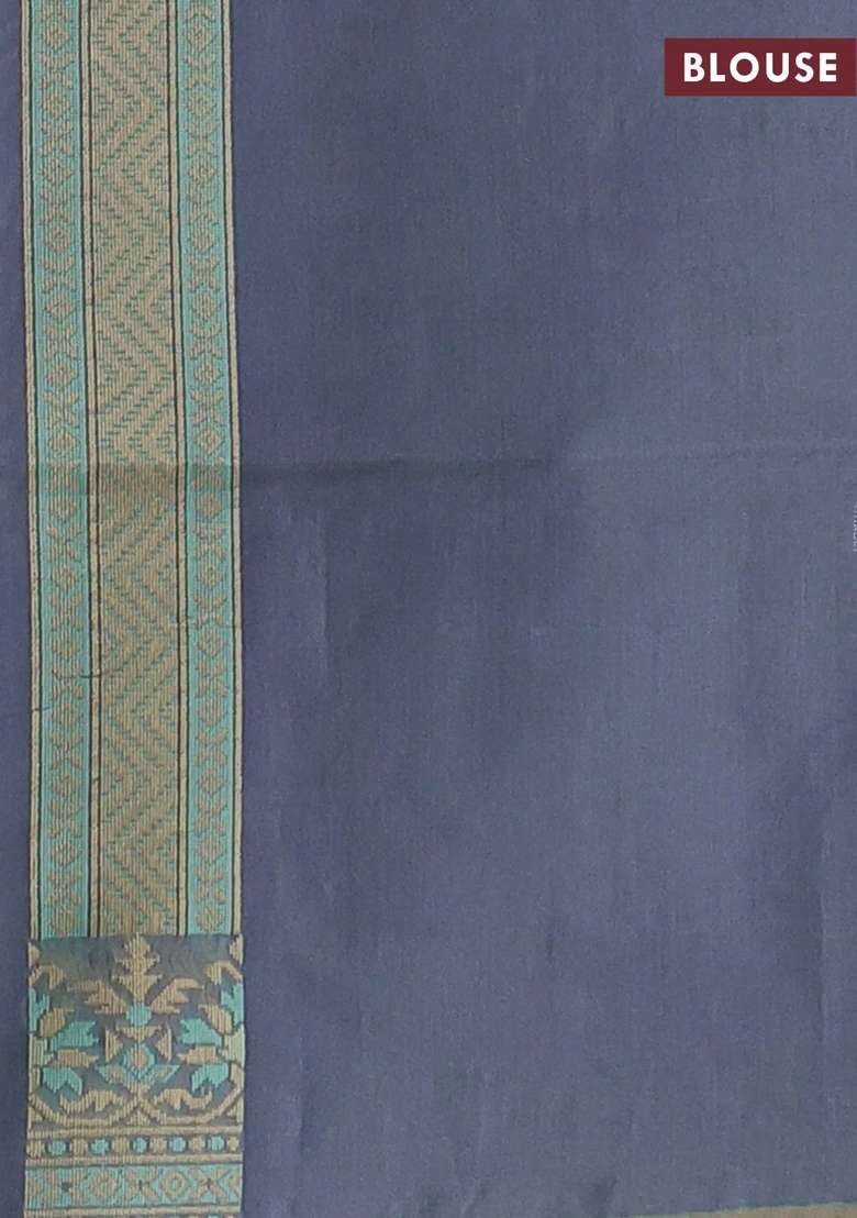 Banarasi Cotton Saree Bluish Grey With Allover Thread Weaves And Woven Border With Traditional Woven Design For Women - Indya