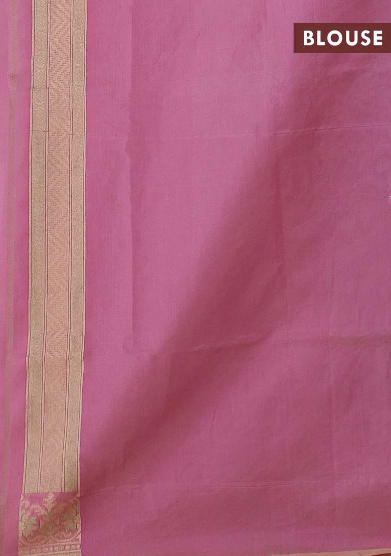 Banarasi Cotton Saree Pastel Pink With Allover Thread Weaves And Woven Border With Traditional Woven Design For Women - Indya