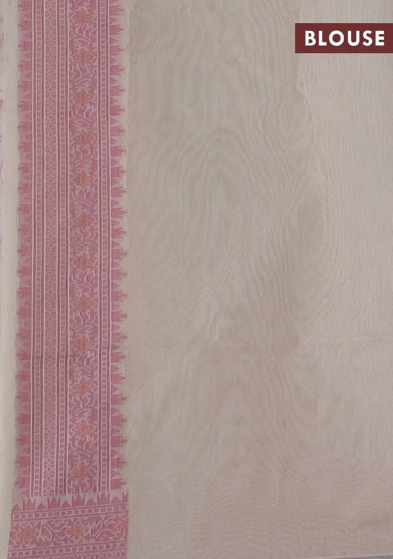 Banarasi Cotton Saree Beige And Mauve Pink With Allover Thread Weaves And Woven Border With Traditional Woven Design For Women - Indya