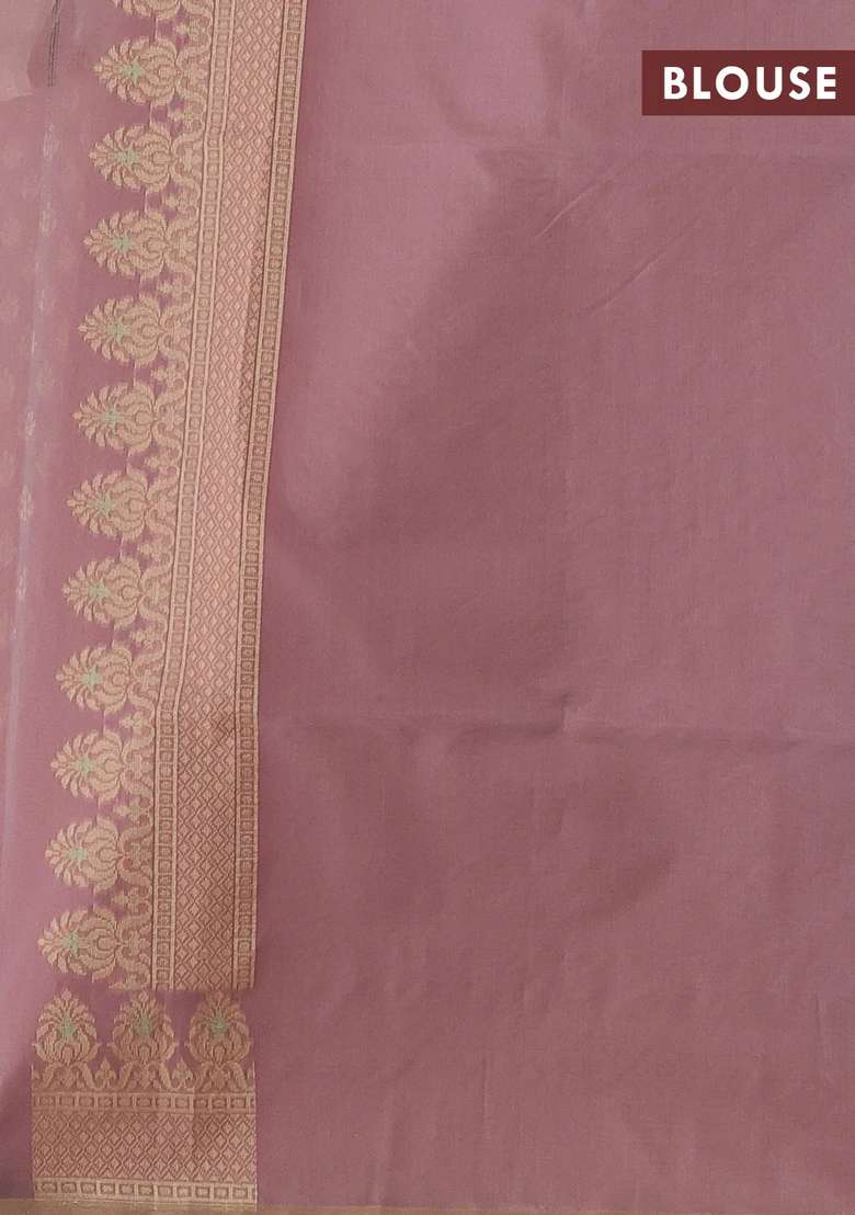 Banarasi Cotton Saree Peach Shade With Thread Woven Butta Weaves And Woven Border With Buttas And Brocade Design For Women - Indya