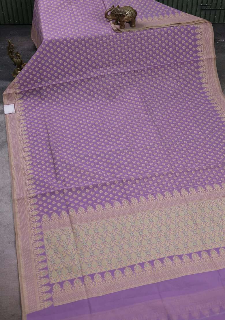 Banarasi Cotton Saree Lavender With Thread Woven Butta Weaves And Woven Border With Buttas And Brocade Design For Women - Indya