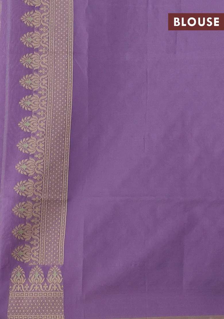 Banarasi Cotton Saree Lavender With Thread Woven Butta Weaves And Woven Border With Buttas And Brocade Design For Women - Indya