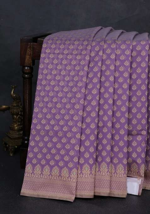 Banarasi Cotton Saree Lavender With Thread Woven Butta Weaves And Woven Border With Buttas And Brocade Design For Women