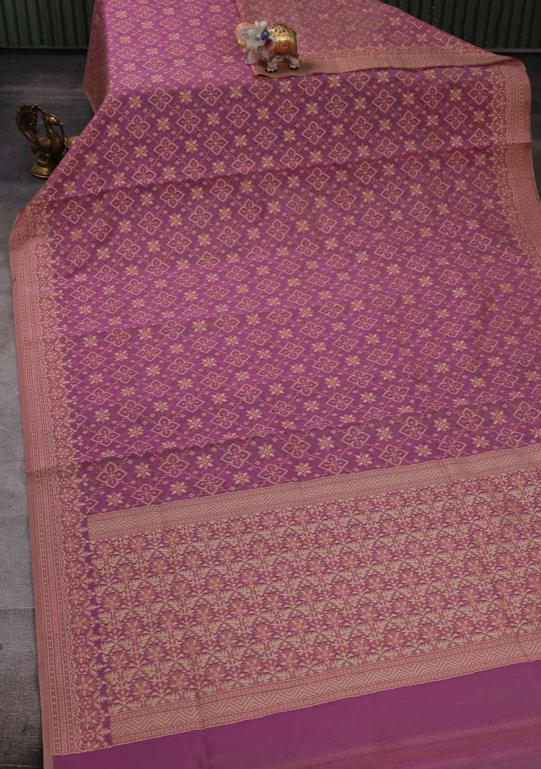 Banarasi Cotton Saree Mauve Pink With Allover Thread Weaves And Woven Border With Traditional Woven Design For Women - Indya