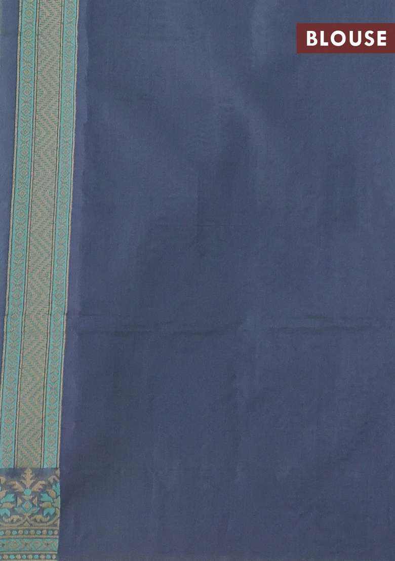 Banarasi Cotton Saree Bluish Grey With Allover Thread Weaves And Woven Border With Traditional Woven Design For Women - Indya