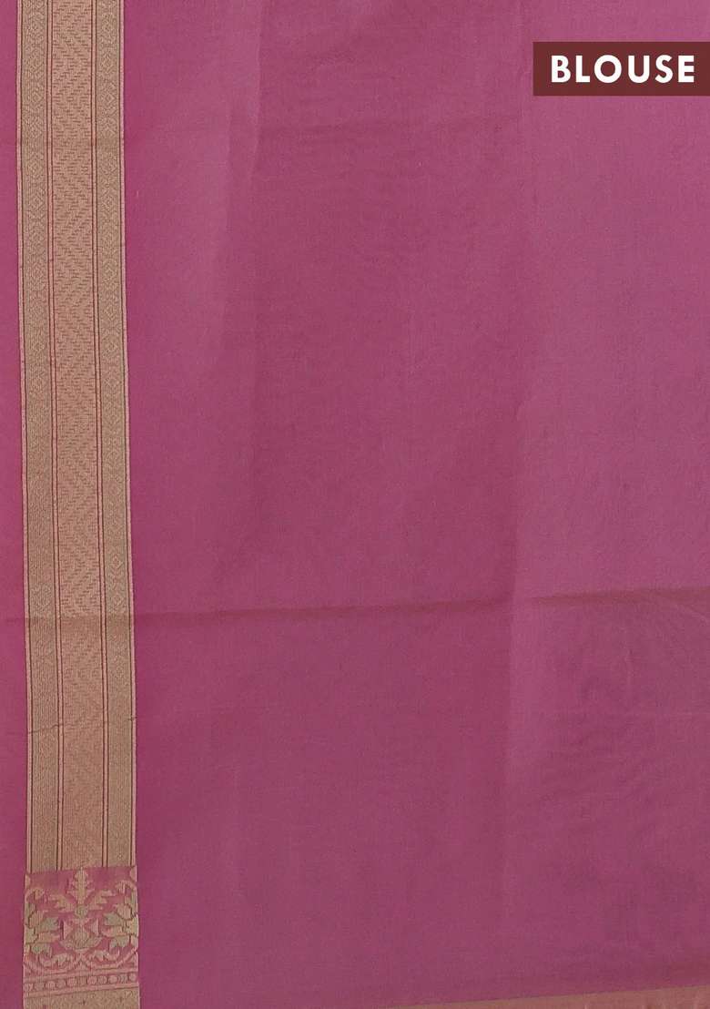 Banarasi Cotton Saree Pastel Pink With Allover Thread Weaves And Woven Border With Traditional Woven Design For Women - Indya