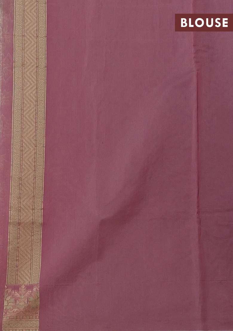 Banarasi Cotton Saree Mauve Pink With Allover Thread Weaves And Woven Border With Traditional Woven Design For Women - Indya