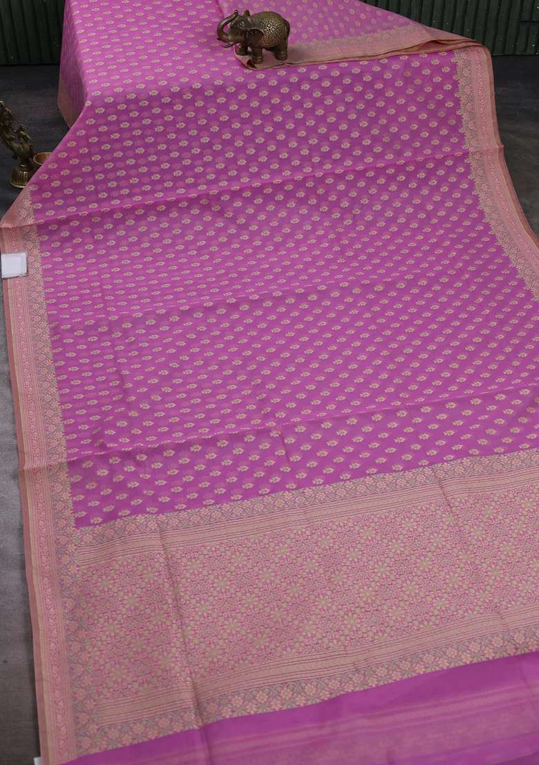 Banarasi Cotton Saree Light Pink With Thread Woven Buttas And Woven Border With Buttas And Brocade Design For Women - Indya
