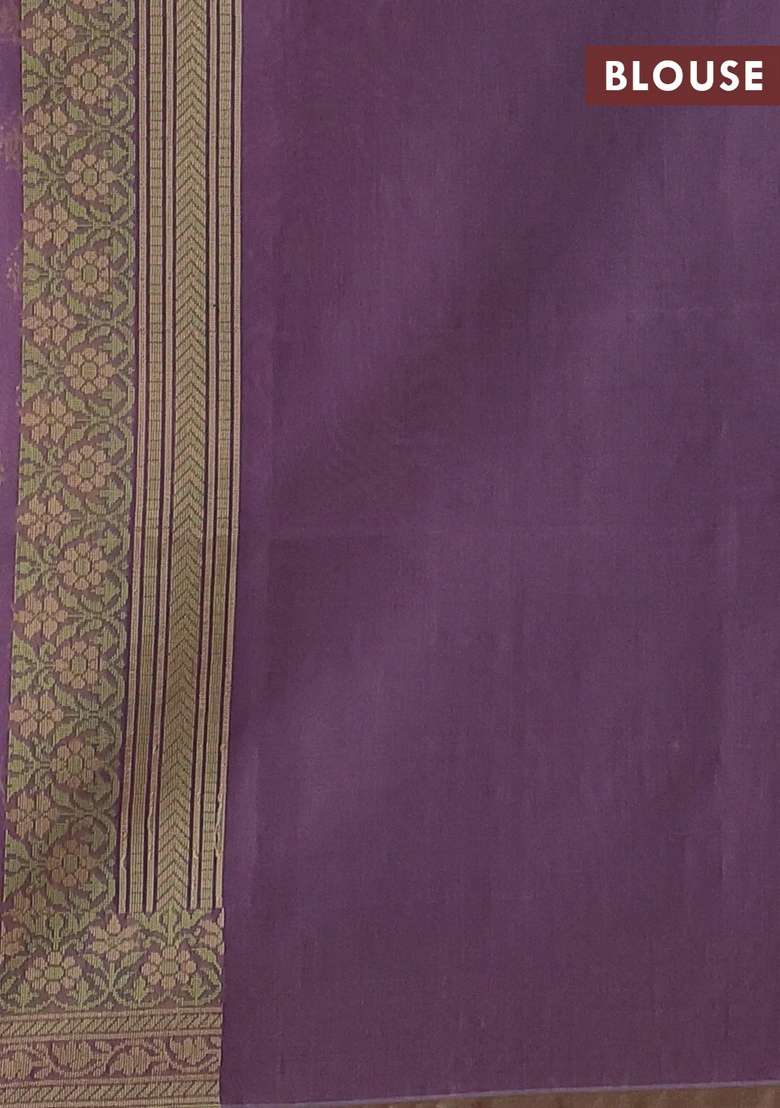Banarasi Cotton Saree Lavender With Thread Woven Buttas And Woven Border With Buttas And Brocade Design For Women - Indya