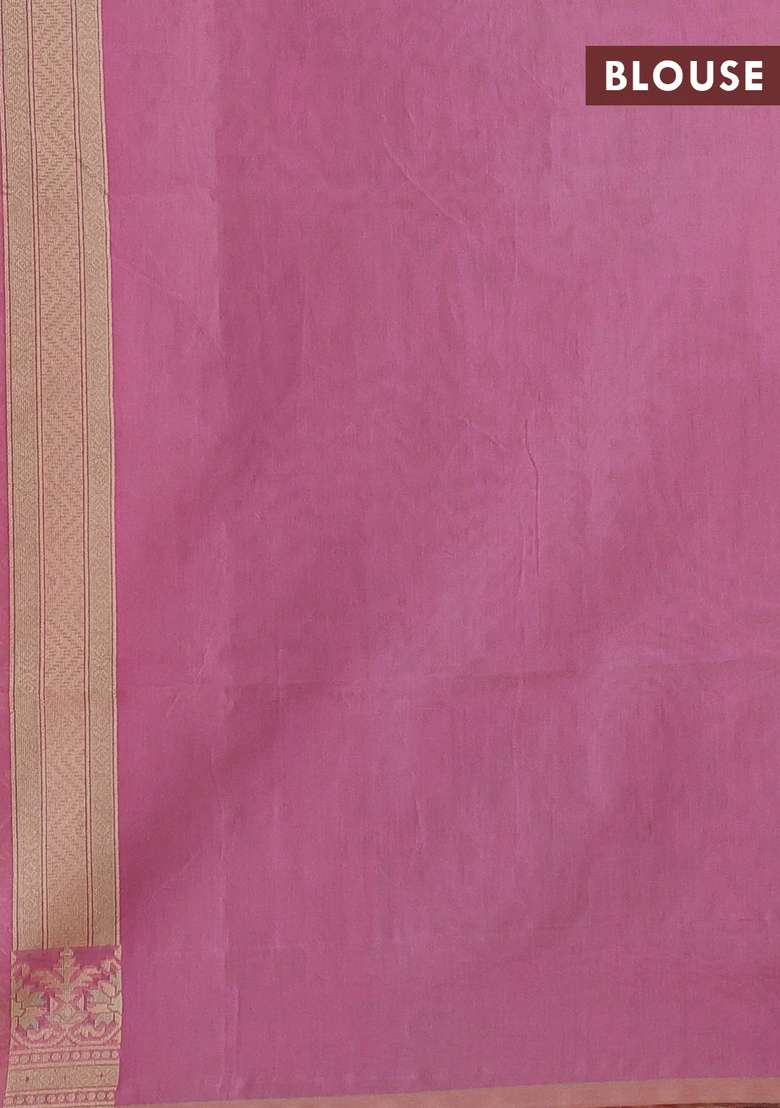 Banarasi Cotton Saree Peach Pink With Allover Thread Weaves And Woven Border With Traditional Woven Design For Women - Indya