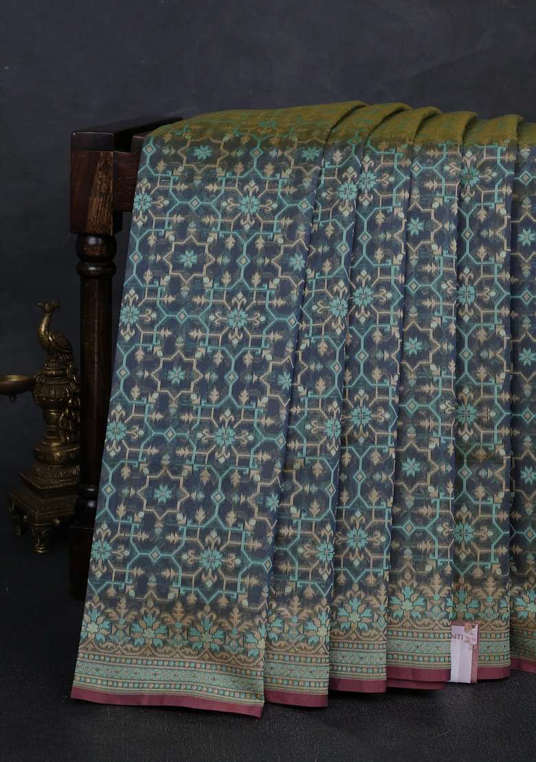 Banarasi Cotton Saree Dark Grey With Allover Thread Weaves And Woven Border With Traditional Woven Design For Women - Indya