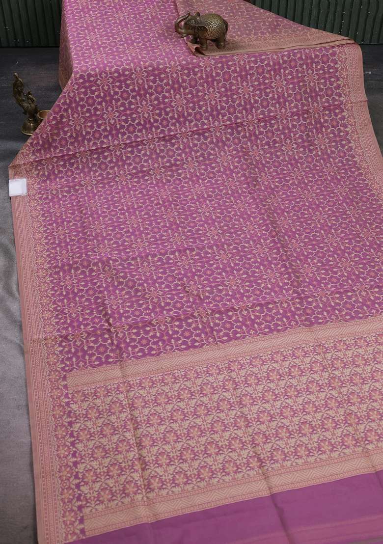 Banarasi Cotton Saree Purple With Allover Thread Weaves And Woven Border With Traditional Woven Design For Women - Indya