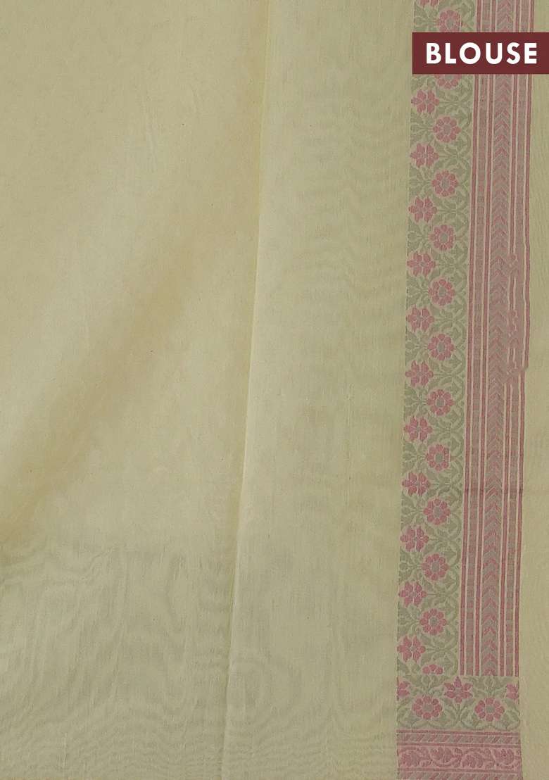 Banarasi Cotton Saree Pale Yellow With Allover Thread Weaves And Woven Border With Traditional Woven Design For Women - Indya