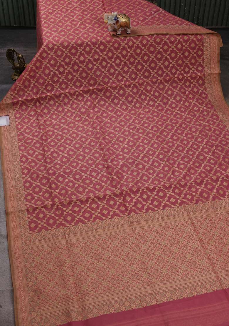 Banarasi Cotton Saree Maroon Shade With Allover Thread Weaves And Woven Border With Traditional Woven Design For Women - Indya
