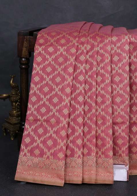 Banarasi Cotton Saree Maroon Shade With Allover Thread Weaves And Woven Border With Traditional Woven Design For Women